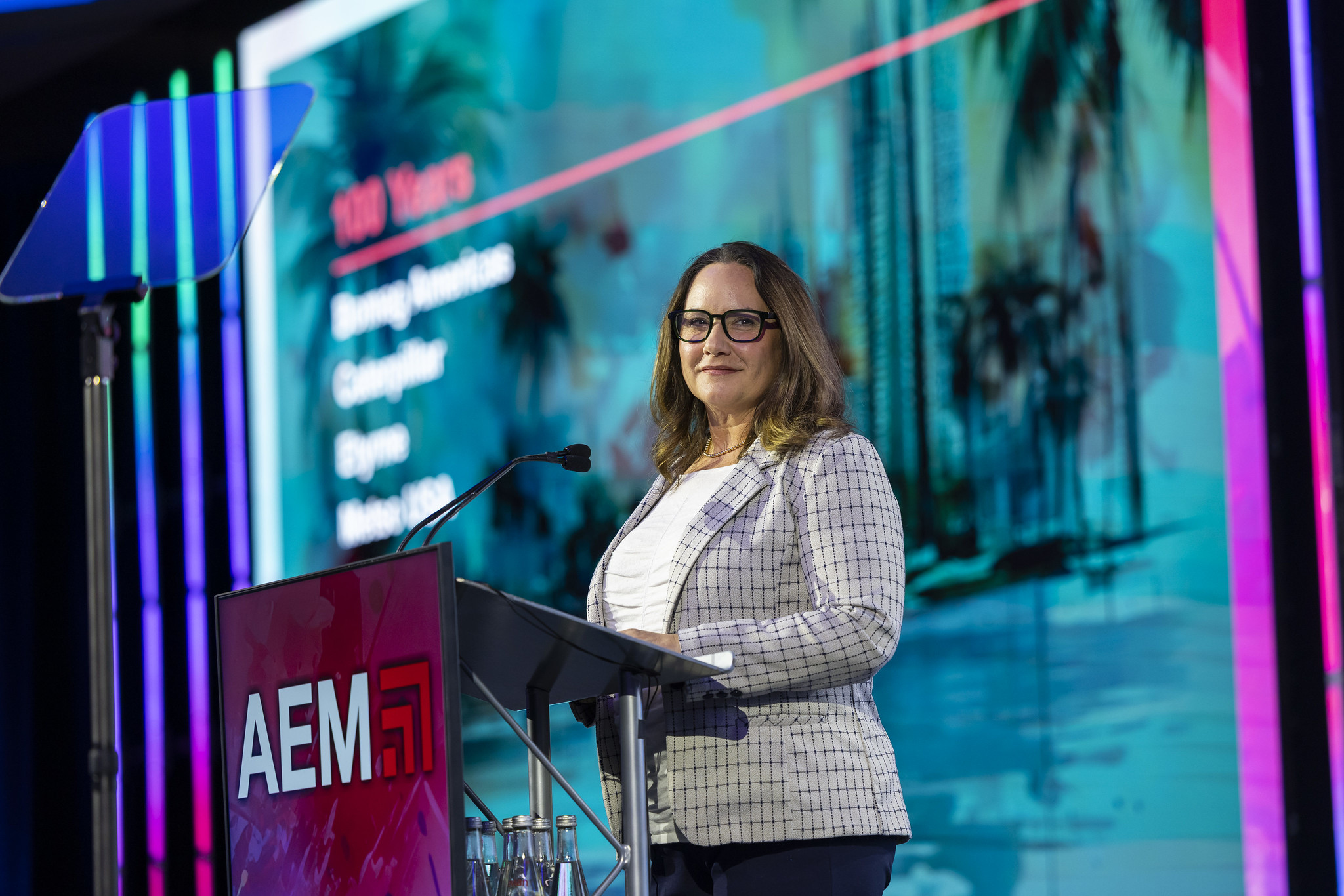 AEM President Megan Tanel speaking at the 2025 AEM Annual Conference. 